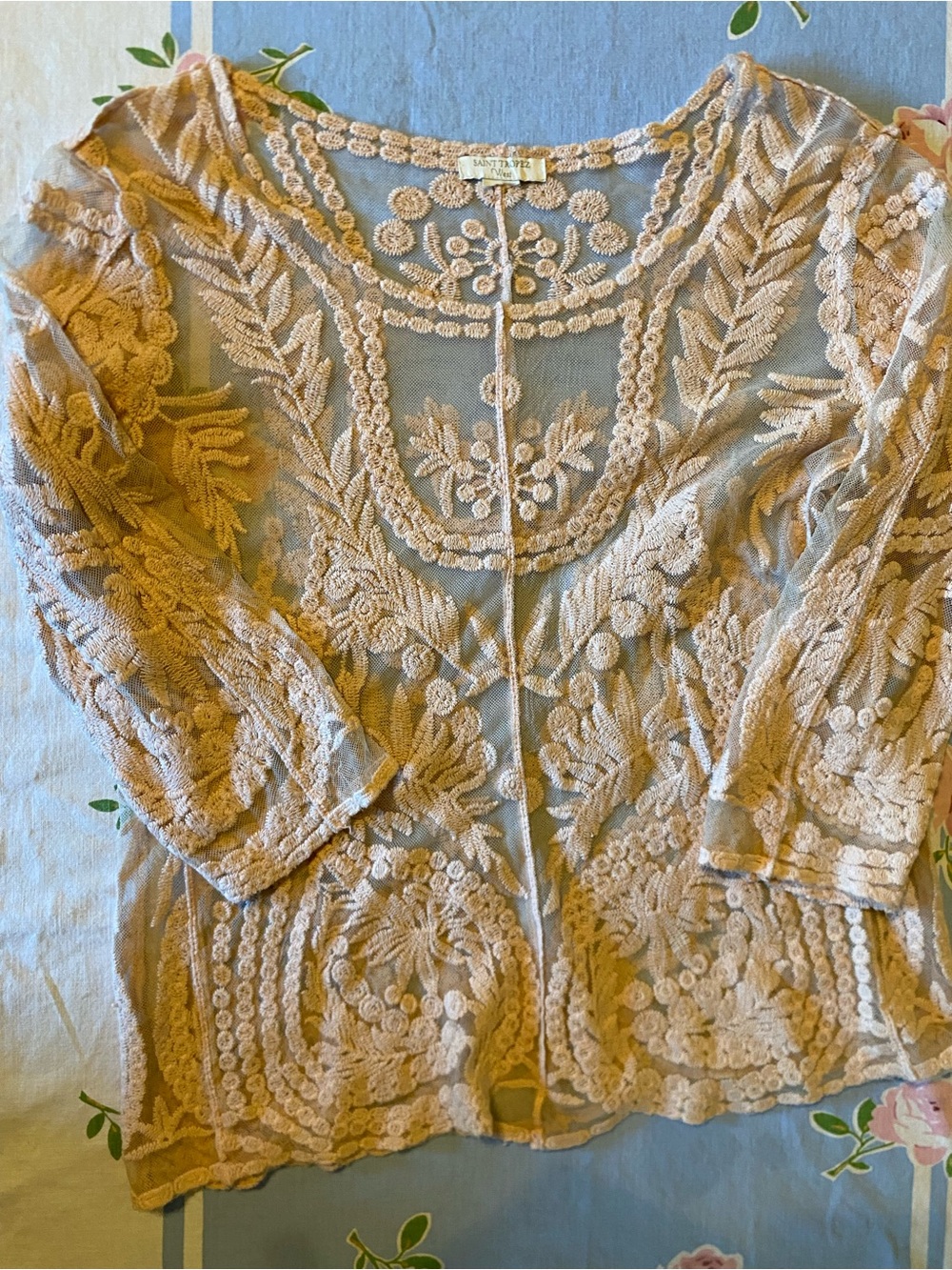 Saint Tropez West Cream Sheer Lace Embroidered Cardigan